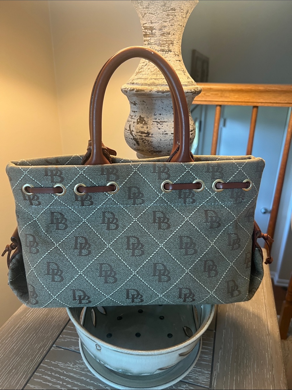 Dooney & Bourke Vintage Signature Monogram Tassel Tote Bag - Picture 2 of 12